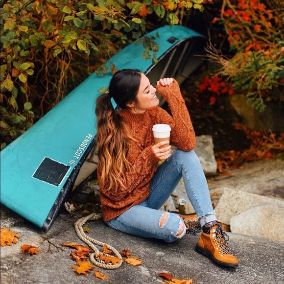 Heartloom Sweaters - Heartloom Rust Hazel Pom Pom Bobble Mockneck Sweater Small